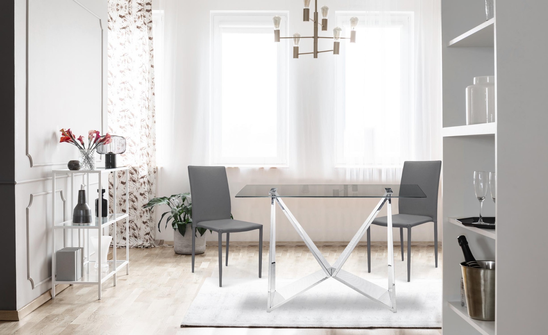 Modan Set mit 30 stapelbaren Stühlen aus Kunstleder Grau