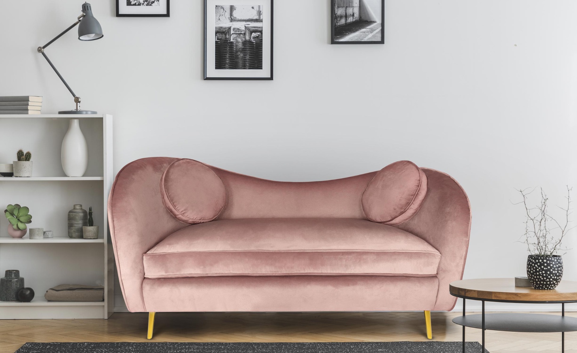 Altess 2-Sitzer-Sofa mit goldenen Metallbeinen und Samtbezug Rosa