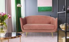 Dalida 2-Sitzer Sofa mit goldenen Füßen und Samtbezug Rosa