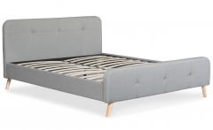 Delano Skandinavisches Bett mit Kopfteil und Lattenrost 160x200cm, Stoffbezug Grau