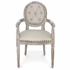 Louis XVI Dynasty Set mit 2 Medaillon Stühlen, Stoffbezug Beige & Polsternägel