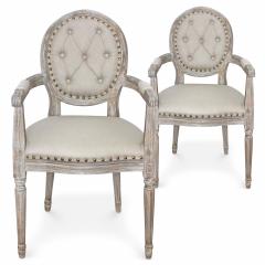 Lot de 2 chaises médaillon Louis XVI Dynasty Tissu Beige clouté