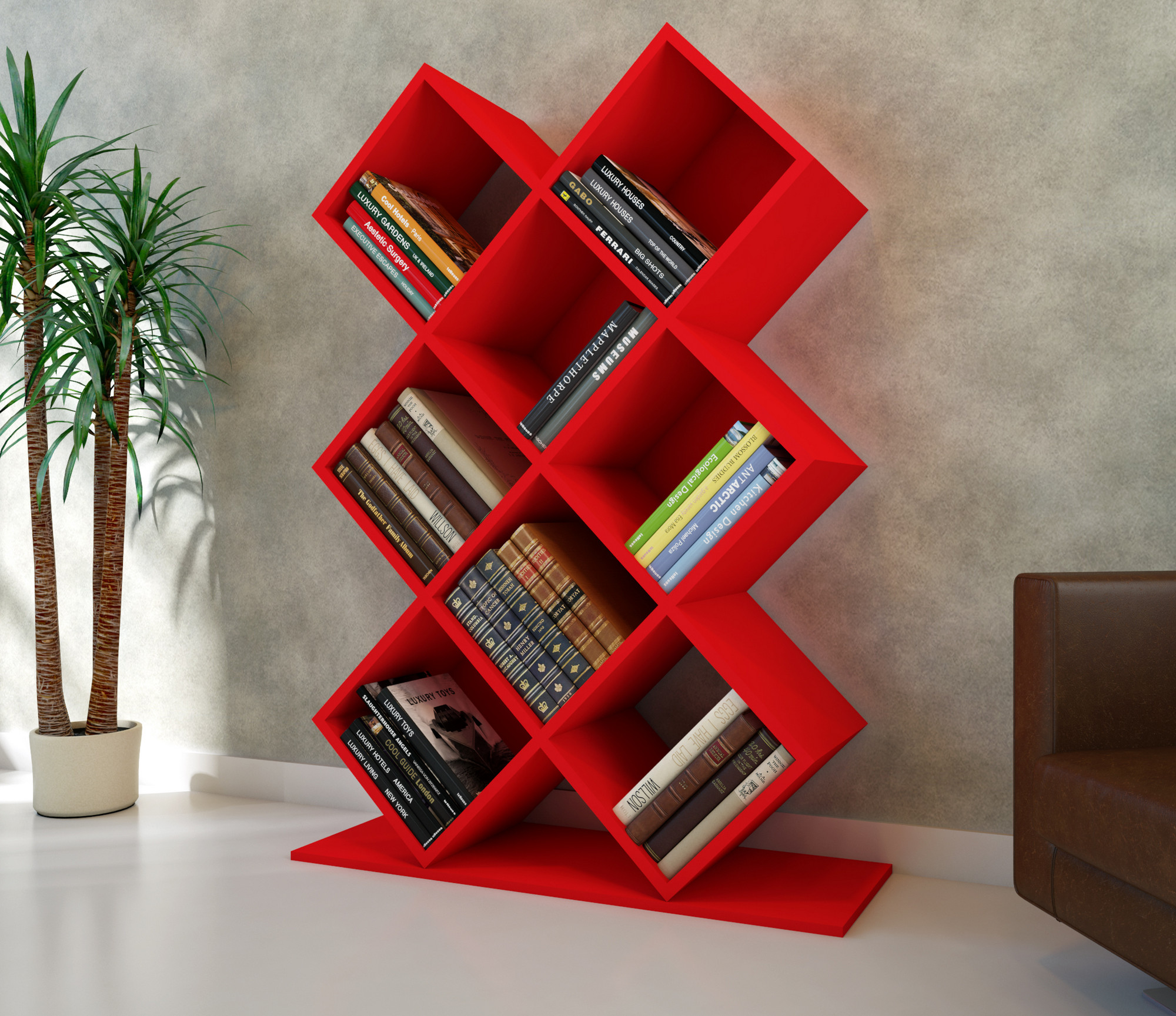 Bücherregal Cubicus H129 cm Melamin Rot