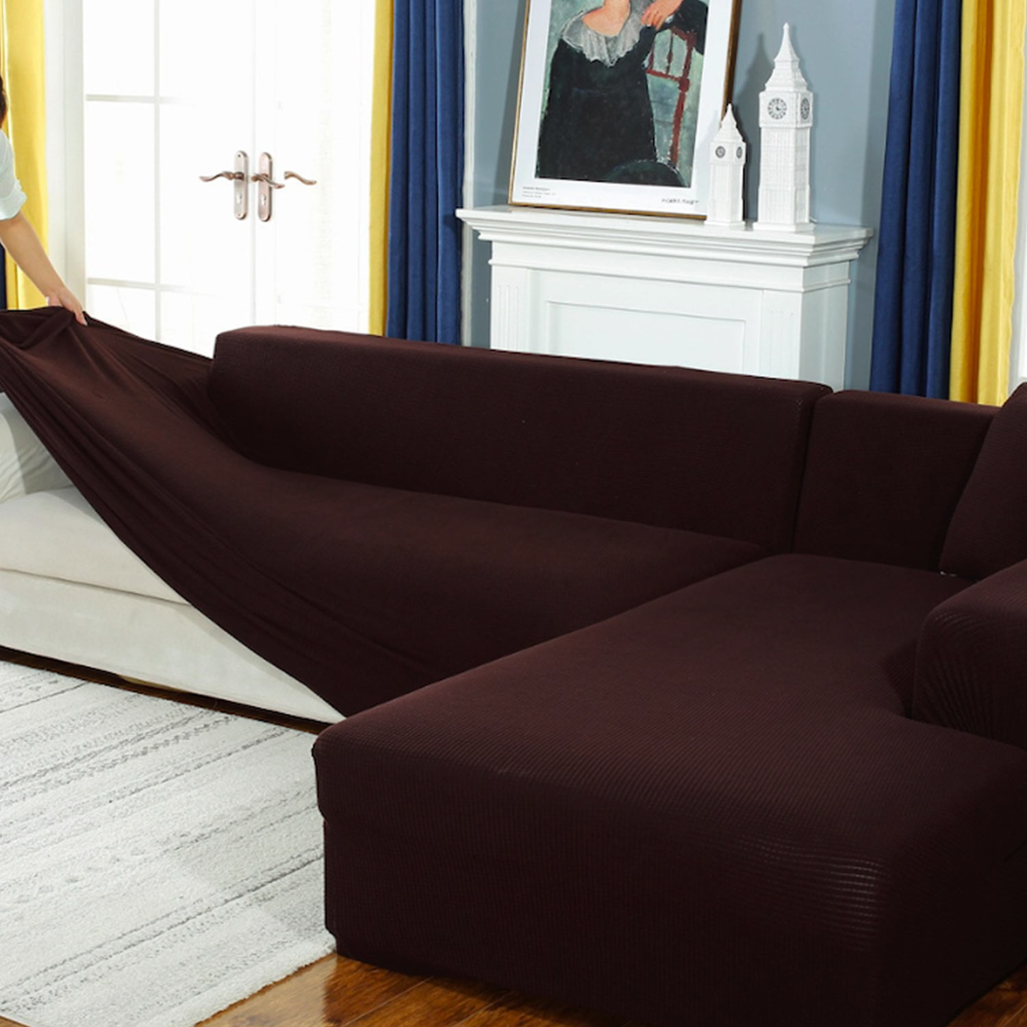Stretch Sofabezug Decoprotect Cord 2-Sitzer Café