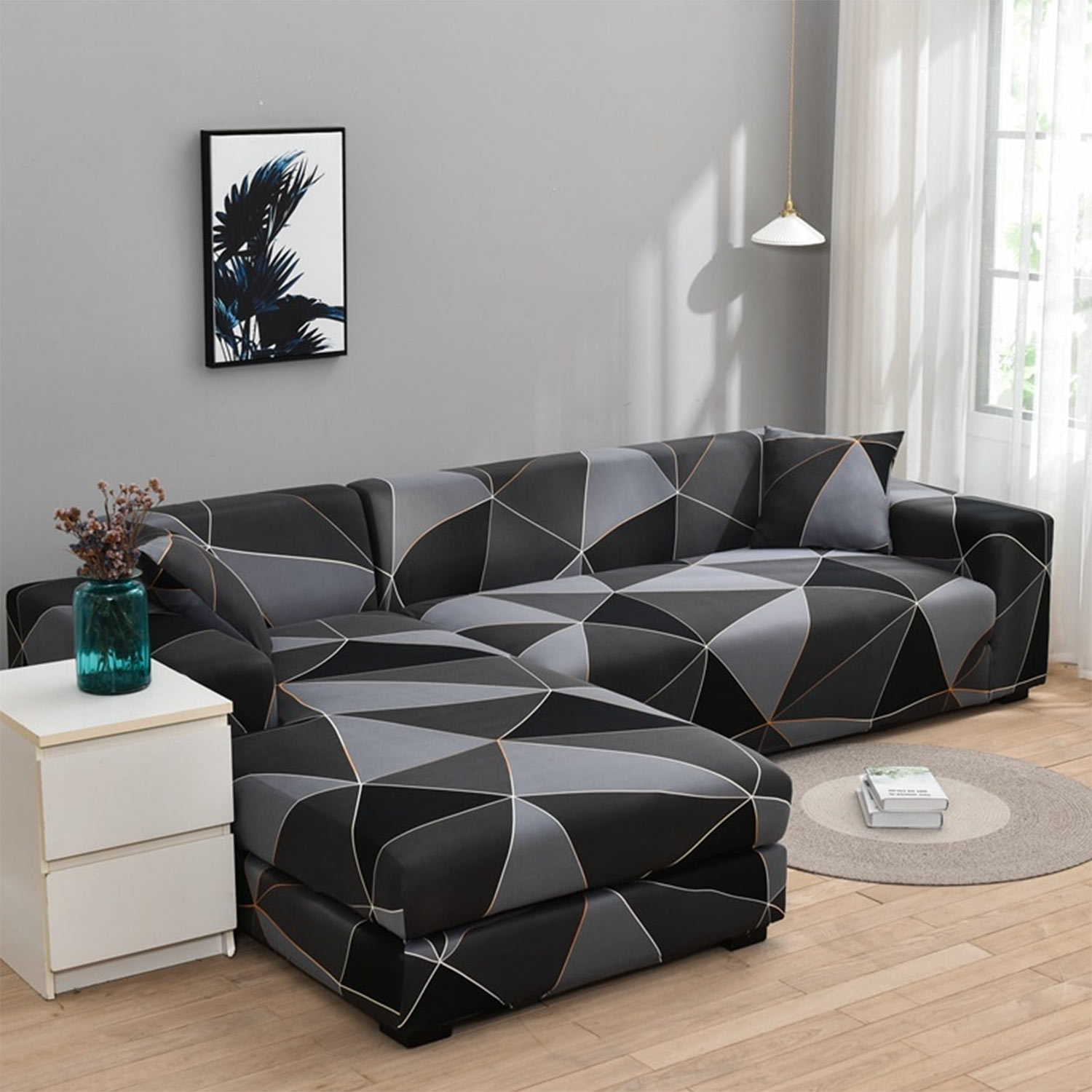 Stretch Sofabezug Decoprotect Geometric 3-Sitzer Helios