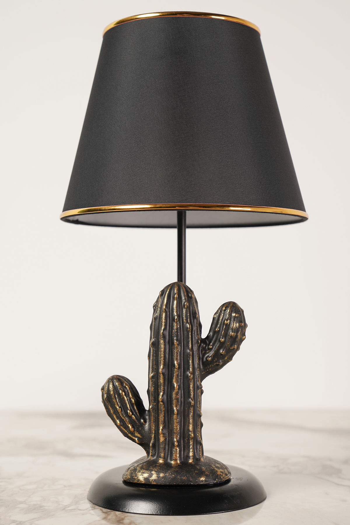 Tischlampe runder Fuß Buckel Kaktus mit Schirm Replica Ø15 x H44 cm Metall Stoff Vergoldet Schwarz