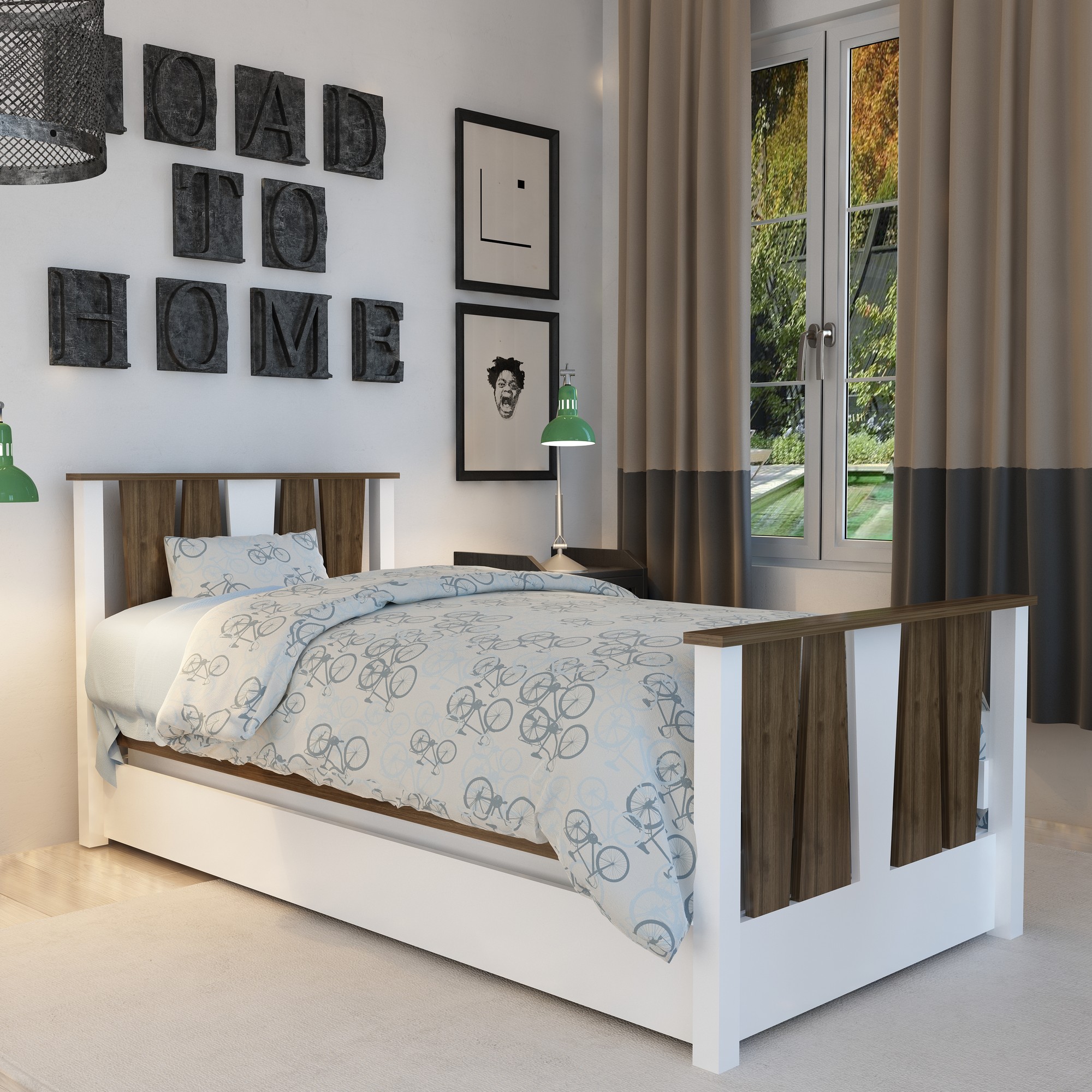 Einzelbett mit Schublade Illume 200 cm Naturholz und Weiß