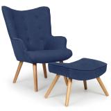 Lylou Skandinavischer Sessel + Hocker, Stoffbezug Blau