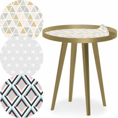 Blickfang Runder, magnetischer Beistelltisch mit Rand aus goldenem Metall 45 cm mit 3 Tischsets im skandinavischen Stil