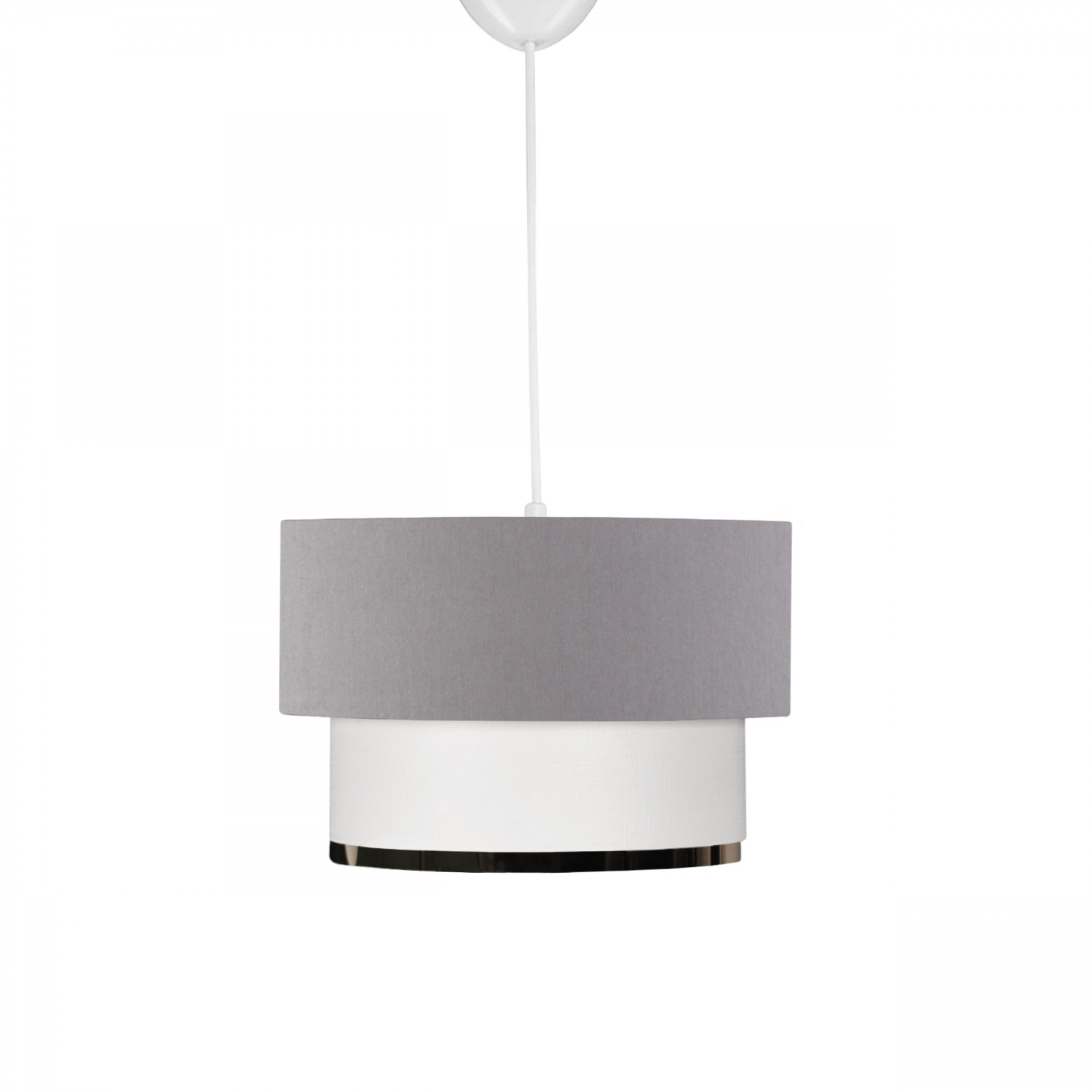 Aufhängung mit doppeltem Lampenschirm Hacima D30cm Metall in Weiß und Gold und Stoff in Weiß und Grau