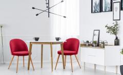 Tartan Set mit 4 skandinavischen Stühlen Samtbezug Rot