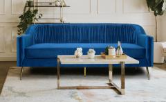 Tela 3-Sitzer Sofa mit goldenen Metallbeinen und Samtbezug Blau